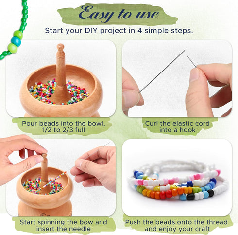 BEADFLOW Beadflow Bead Spinner Bracelet Making Kit – Beads for Bracelet Making with Premium Wooden Bowl – Includes 4 Curved Needles,...