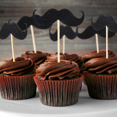 50 Pieces Mustache Cupcake Toppers Mustache Birthday Cake Topper Black Glitter Mustache Dessert Toppers for Baby Shower Kid's Birthday Party Decor...