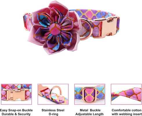 Dogs Collar with Flower, Quick Release Buckle Adjustable Soft Comfortable Floral Collars for Girl Dogs...