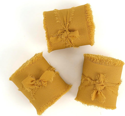 MEEDEE Chiffon Ribbon 2 Inch Frayed Ribbon Ginger Chiffon Ribbon Fringe Chiffon Silk Ribbon for Crafts Yellow Chiffon Ribbon for Gift Wrapping Wed...