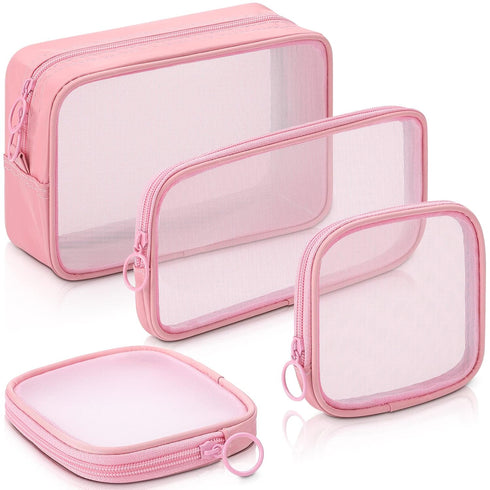 Weewooday 4 Pcs Mesh Makeup Bag Mesh Cosmetic Bag Travel Toiletry Bag Pouch with Zipper Mini Portable Makeup Cosmetic Travel Toiletry Purse Bag fo...