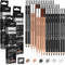 Geyoga 36 Pcs Professional Charcoal Pencils Extra soft, Soft, Medium, Hard, White, Brown for Drawing Charcoal Pencils Drawing Set Pastel Pencils A...