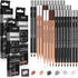 Geyoga 36 Pcs Professional Charcoal Pencils Extra soft, Soft, Medium, Hard, White, Brown for Drawing Charcoal Pencils Drawing Set Pastel Pencils A...