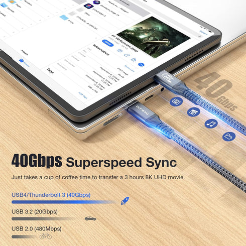 240W USB4 Cable, USB C to USB C Cable Fast Charging Compatible Thunderbolt 4/3 Cable, Support 8K/6K@60Hz & 40Gbps Data Transfer for iPhone 15 Pro ...