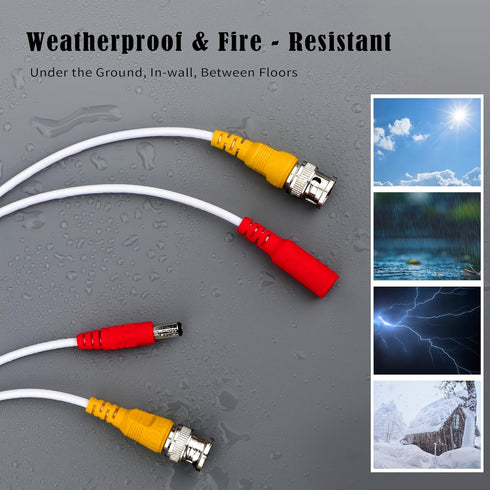 1 Pack 50ft White BNC Video Power Cable Security Camera Cable Wire Cord for CCTV DVR Surveillance System with Connectors (BNC Female and BNC to RC...