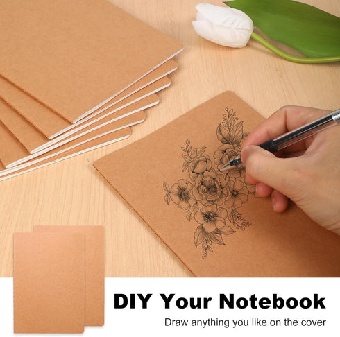 4 Pcs Blank Kraft Notebooks, 8.3x5.5 Inches A5 Small Journals Bulk Blank Notebooks 80 GSM Unlined with 60 Pages for Kids Students School Office Tr...