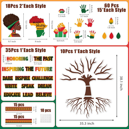 163Pcs Black History Month Tree Bulletin Board Classroom Decoration African American Inspirational Borders Cutout Black History Month Party Suppli...