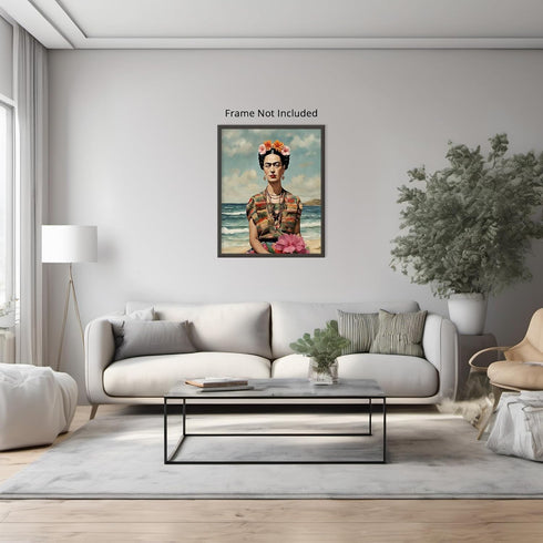 Posterizer 1 pcs- Frida Kahlo inspied art in the beach-Famous Figures Art Collection-Landscape & Nature Art- Living Room Bedroom Decor- unframed w...