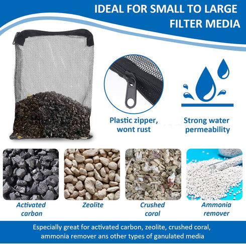 Giantree 10 Pcs Aquarium Filter Media Bags, Large Reusable Aquarium Media Bag Fish Tank Mesh Filter Bags with Zipper for Activated Carbon Ceramic ...