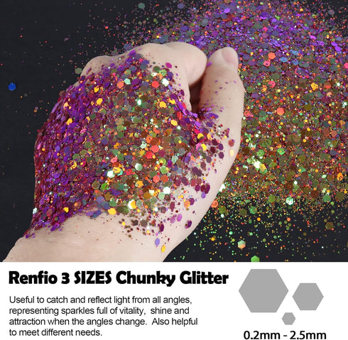 Renfio Chameleon Chunky Glitter, Mixed Fine Powder Color Shift 1.75 Oz (50g) PET Flake Orange Green Purple Glitters Sequin Resin Pigment Chip Dust...