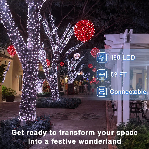 180 LED 59ft Christmas String Lights Indoor Outdoor, 8 Modes Christmas Fairy Lights with Timer & Momory, IP44 Waterproof Christmas Tree Lights for...