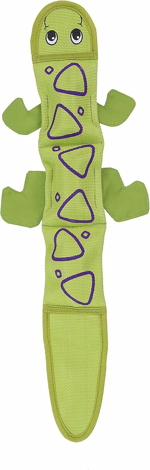 Outward Hound Fire Biterz Green Lizard Plush Firehose Material Interactive Dog Toy, Large...