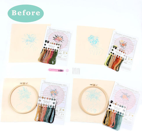 REEWISLY 4 pcs of Embroidery Starter kit with Patterns and Instructions, DIY Adult Beginner Cross Stitch Kits, Including 2 Plastic Embroidery Ring...