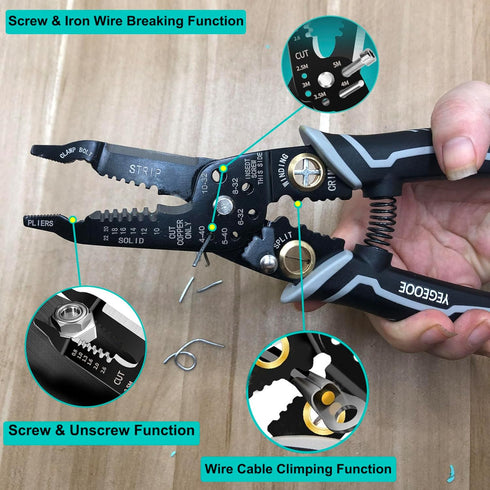 9-in-1 Wire Stripper Tool, 8inch Wire Strippers electrical, Multifunctional Electrician Pliers Flush Wire Cutters Safety Wire Pliers for Electric ...