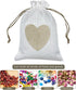 Jexila 24PCS Burlap Drawstring Gift Bags 5X7 Inches Heart Print Linen Burlap Jewelry Gift Bags Fabric Cloth Candy Goodie Pouches for Wedding Showe...