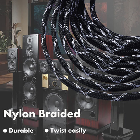 14AWG Speaker Wire Cable (3 Feet), 1 Pack Premium Heavy Duty Braided Speaker Cable Dual Gold Plated Banana Plug Tips in-Wall CL2, Oxygen-Free Copp...