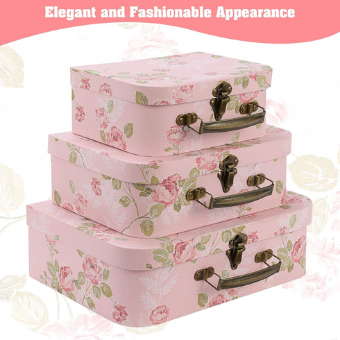 Set of 3 Paperboard Suitcases Storage Box Storage Gift Boxes With Lids for Photo Storage Home Decoration, Wedding, Birthday, Anniversary and New Y...