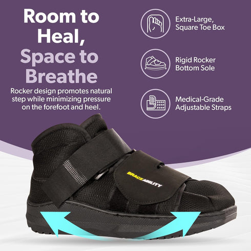 BraceAbility Closed Toe Medical Walking Shoe - Lightweight Broken Toe Cast Boot, Fractured Foot Brace for Metatarsal Stress Fracture, Post-op Buni...