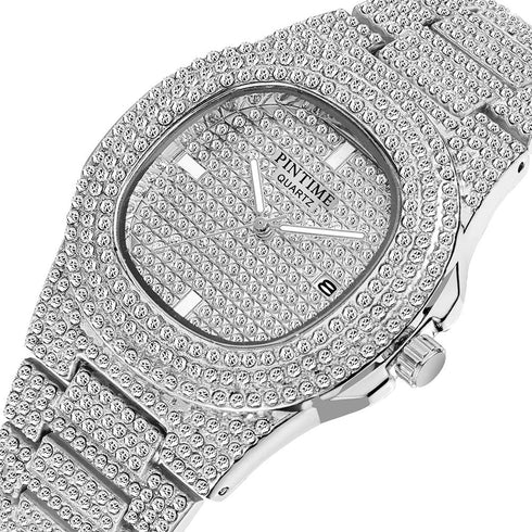 Gosasa Men's/Womens Unisex Crystal Watch Full Bling Iced-Out Cuban Watch Oblong Silver/Gold Wristwatch Hip-Hop Stainless Steel Bracelet Watch...