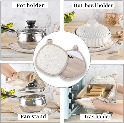 2PCS Silicone Pot Holders, OHOLA Stylish Heat Resistant Hot Pads with Pockets, Non Slip Potholders for Kitchen Baking and Cooking (7.87 x 7.87 Inc...