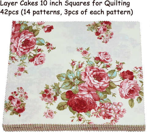 Layer Cakes 10 inch Squares for Quilting, Clearance Layer Cake Fabric for Quilting 10 inch, 10" Squares 42 10x10 inch Squares Layer Cake Print Flo...