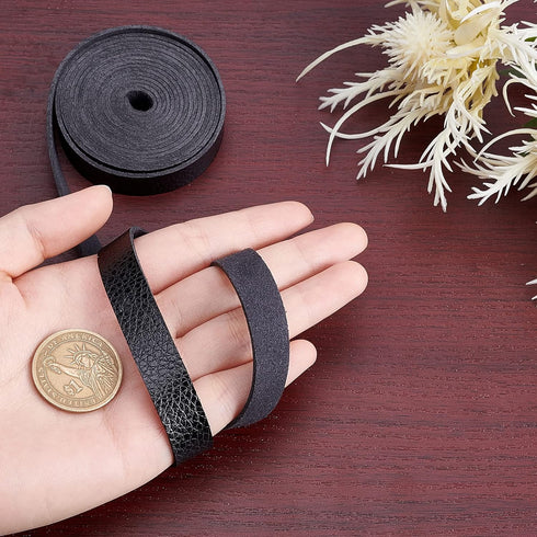 GORGECRAFT Black Leather Strap Strip 0.5 Inch Wide 79 Inch Long Lychee Pattern Leather Belt Strips Wrap Single Sided Flat Cord for DIY Crafts Clot...