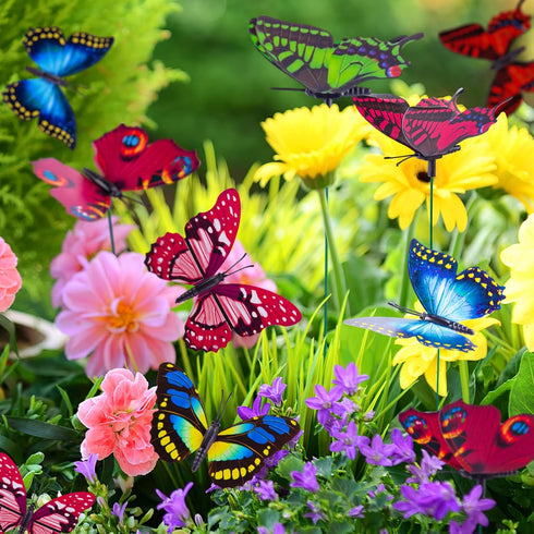 VGOODALL 50PCS Butterfly Garden Decorations, 11.5 inch Butterfly Stakes Ornaments Artificial Waterproof Butterflies for Flower Bouquet Outdoor Ind...