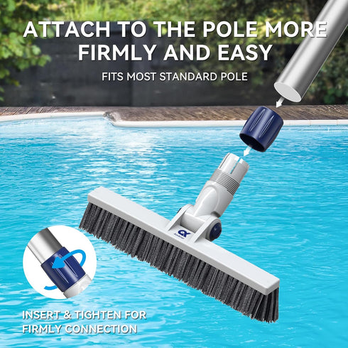 Pool Brush Head with Adjustable 180° Handle Rotation, 12" ASA Material Pool Brush for Cleaning Pool Walls, Tiles & Floors, Pool Scrub Brush with P...