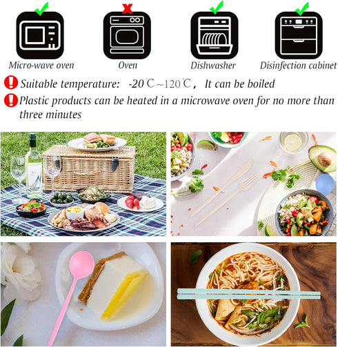 4 Sets Travel Utensils with Case, Reusable Utensils Set with Case, Wheat Straw Travel Chopsticks Knife Spoon and Fork Set, Portable Utensils Set w...