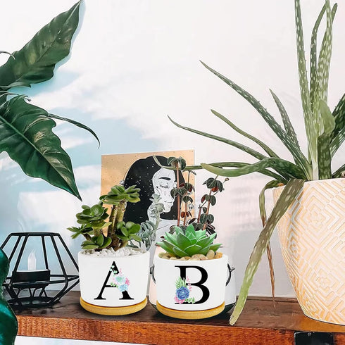 Plant Lover Gifts for Women,L Initial Plant Pot 3.15” Funny Ceramic Cactus Flower Planters with Drainage,Personalized Monogram Succulent Gifts for...