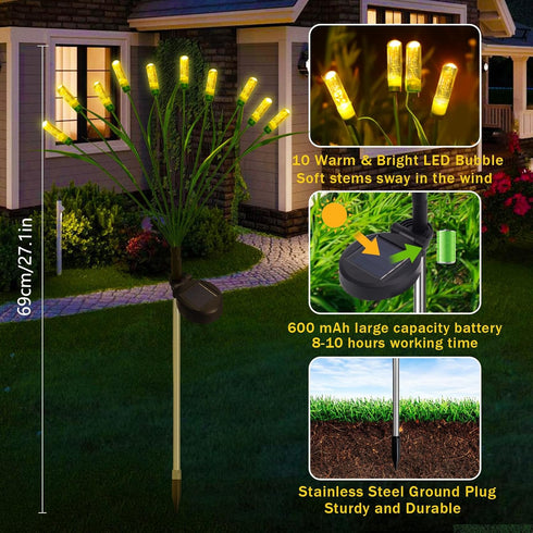 Solar Lights Outdoor Garden, 2 Pack 20 LEDs Swaying Solar Garden Lights, Solar Acrylic Bubble Lights Outdoor Waterproof, Decorative Solar Lights f...
