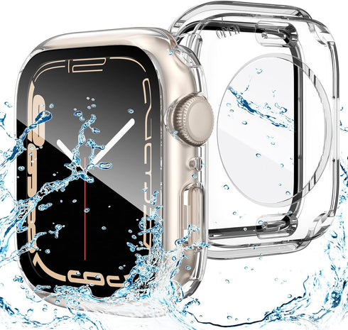 Goton 2 in 1 Waterproof Case for Apple Watch Series 9 8 7 Screen Protector 41mm, 360 Protective Glass Face Cover Hard PC Bumper + Back Frame for i...