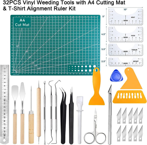 32Pack Vinyl Weeding Tools with T-Shirt Alignment Ruler Kit, Weeding Tools for Vinyl, Vinyl Weeding Tools Kit for Weeding Vinyl, DIY Art & Craft, ...