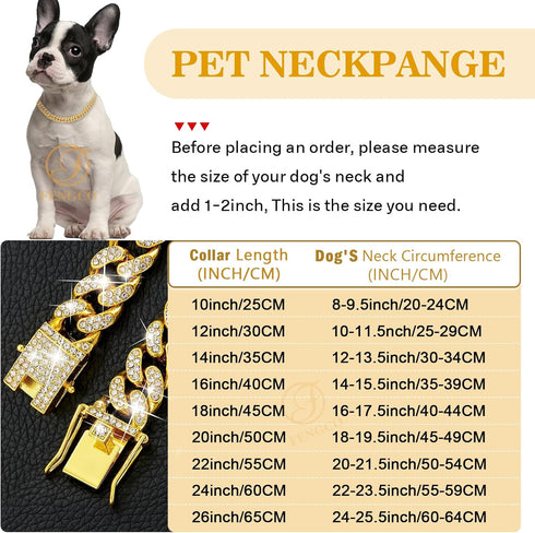 Gold Dog Chain Collar Diamond Cuban Link Dog Collar 13mm Wide Dog Necklace Metal Cat Chain Pet Crystal Collar Jewelry Accessories for Small Medium...