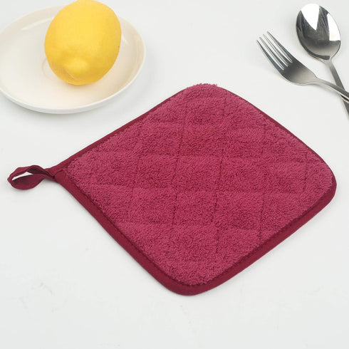 100% Cotton Kitchen Everyday Basic Terry Pot Holder Heat Resistant Coaster Potholder for Cooking and Baking Set of 5 Wine...