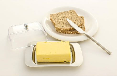 Zoie + Chloe Stainless Steel Butter Dish with Easy to Hold Lid...