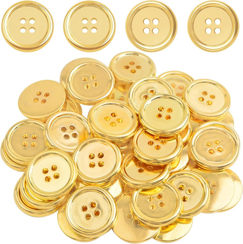 50 Pieces 25 mm Golden Plated Round Buttons with 4 Holes Plastic Sewing Buttons Handmade Ornament Buttons Bulk for DIY Sewing Crafts Handmade Repa...