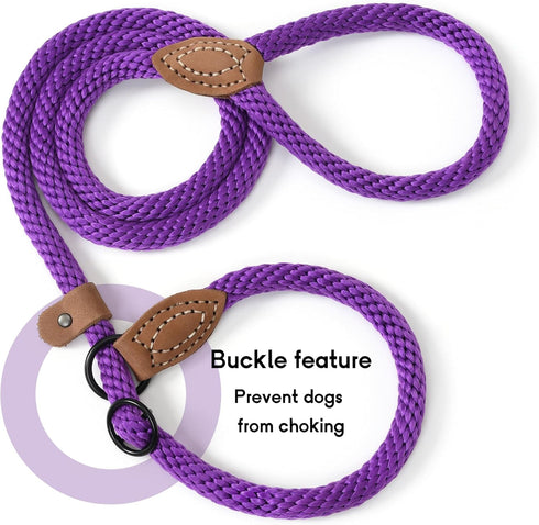 Mile High Life Slip Leads for Dogs | Heavy Duty Dog Training Leash | 4 Feet No Pull Slip Leashes w Leather Tip | Purple Rope Lead for Dogs Outside...
