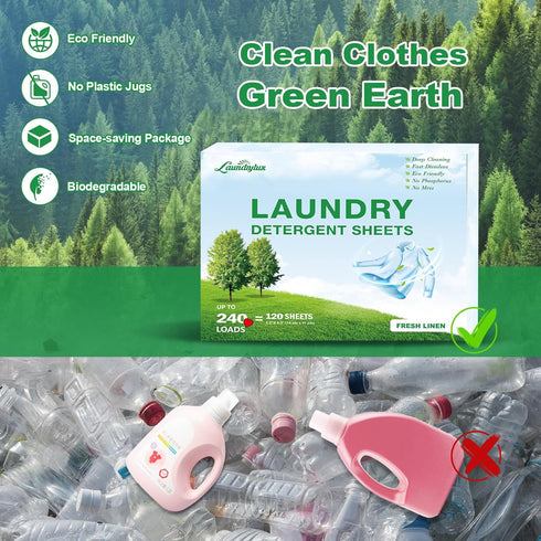Laundry Detergent Sheets, Eco-Friendly & Hypoallergenic Laundry Detergent Strips, Natural Ingredients, Ultra-Concentrated, Travel-Ready, No Plasti...