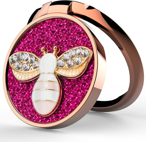 YINHEXI Phone Ring Holder Finger Kickstand, Cell Phone Ring Holder Finger Grip 360 Degree Rotation, with Crystal Stone Enamel Bee (Rose Red)...