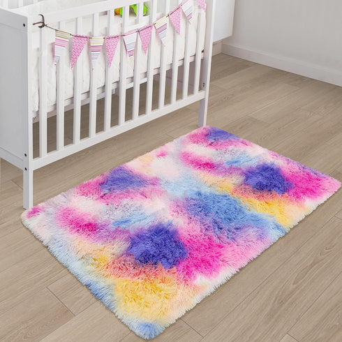 2x3 ft Small Throw Rugs Furry, Non Slip Mini Area Rug, Fluffy Tie-Dyed Rainbow Carpet,for Bedroom Door Entryway Indoor Inside Front Entrance Dog M...