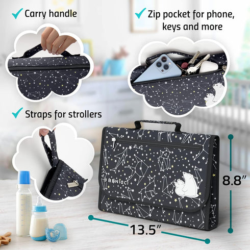 Portable Baby Diaper Changing Pad - w/Soft Built-in Pillow & Strap for Strollers - Comfortable, Lightweight & Waterproof - Made with Premium Mater...