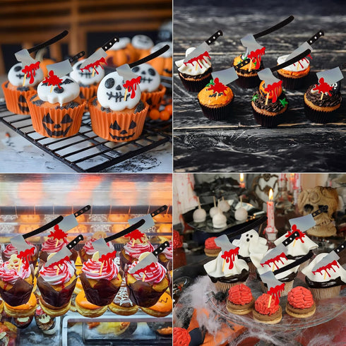 60Pcs Halloween Cupcake Toppers,Glitter Horror Blood Knife Cupcake Picks Killer Cake Decorations for Halloween Party Supplies,Blood Knife Style...
