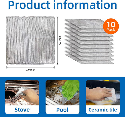 10PCS Non Scratch Steel Wire Dishwashing Rags,Substitute for Steel Wool Scrubbers,Kitchen Cleaning Cloths, Multifunctional Wire Dishcloth for Pots...