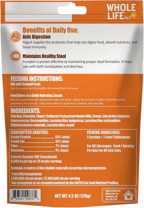 Whole Life Pet Healthy Gut Daily Supplement for Cats – Probiotics with Pumpkin. Helps Digestion + Stool Formation. Mixes in Food or with Water for...