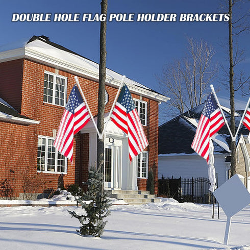 Flag Holder, Flag Bracket, Flag Pole Holder Bracket Double Hole Design Outside House Heavy Duty Metal Flag Mount, Aluminum Alloy Mounting Brackets...