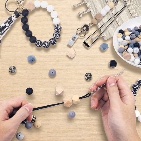 102 Pcs Silicone Beads for Keychain Making, DIY Silicone Beaded for Pacifier Clips kit and Teacher lanyard, Rubber Beads for Making DIY Crafts, Du...