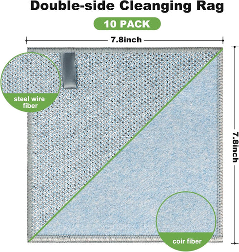 10pcs Non Scratch Wire Dishcloth Multipurpose Wire Dishwashing Rag for Wet and Dry,Metal Scrubbers for Cleaning Dishes,Dual-Sided Kitchen Cleaning...