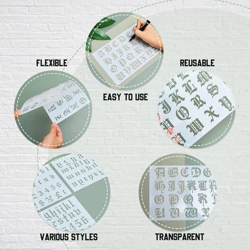 8 Pieces Lettering Stencils Calligraphy Letter Stencils Gothic Font Stencil Templates Alphabet Number Templates Plastic Number Drawing Painting St...