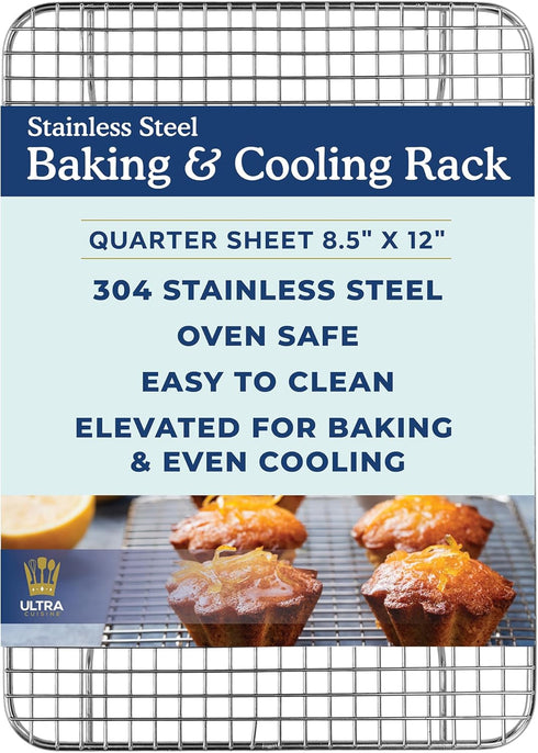Ultra Cuisine Stainless Steel 8.5 x 12-inch Cooling and Baking Rack - Oven-Safe - Dishwasher-Safe - Heavy Duty - Tight Wire Bake for Oven Cooking ...